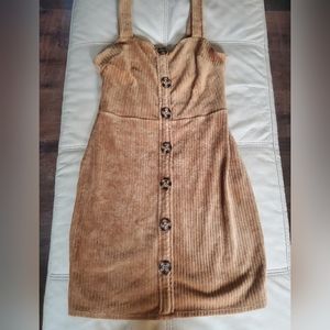 Tan corduroy button mini dress